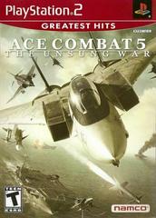 Cover art for Ace Combat 5: The Unsung War for Playstation 2, featuring an image of a fighter jet in aerial combat with other aircraft, indicating the game's focus on air combat scenarios.